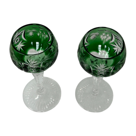 Nachtmann Traube Emerald Green Cordial 4.75” Cut To Clear Crystal Glass Set 2 - Picture 15 of 16